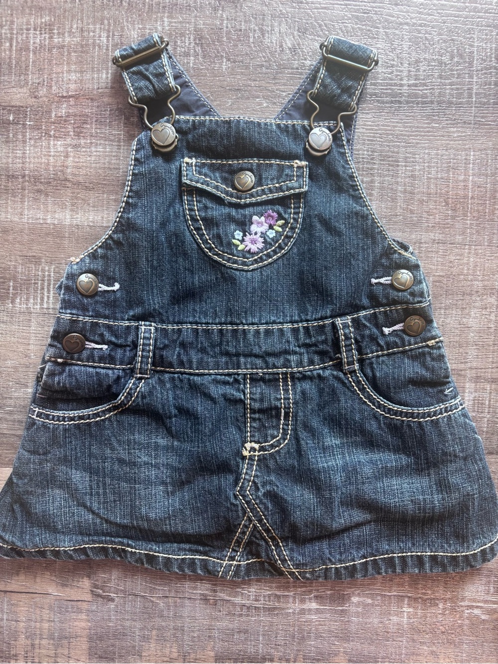 VTG  2009 Gymboree Girls Denim Overall Jumper Dress Cowboy Heart 6-12 Months